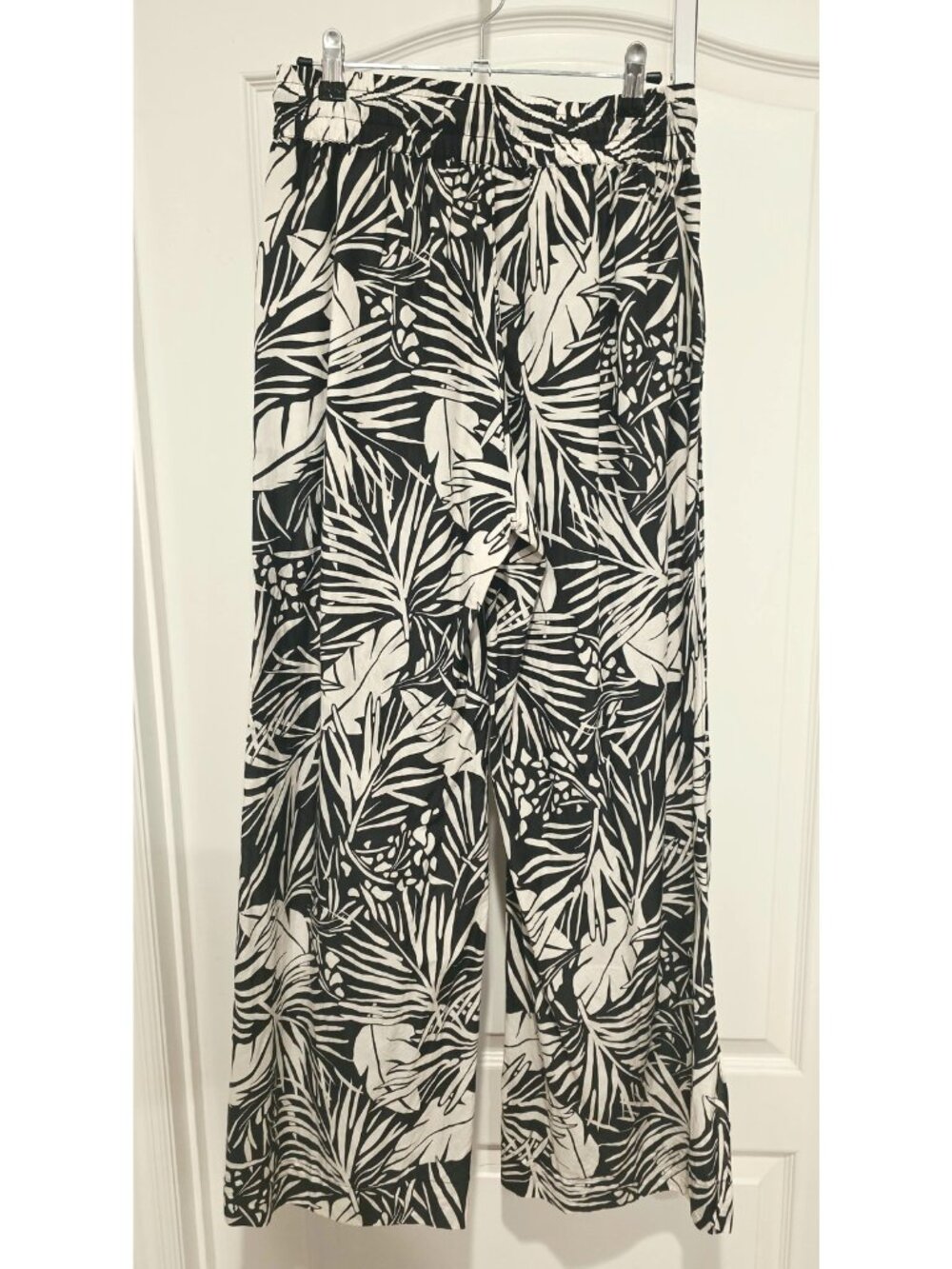 Frame Womens Palazzo Pants Black White Tropical Leaf Print Drawstring Beach M - Picture 3 of 3